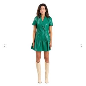 Sedge Green Faux Leather Double-Breasted Short Dress size small